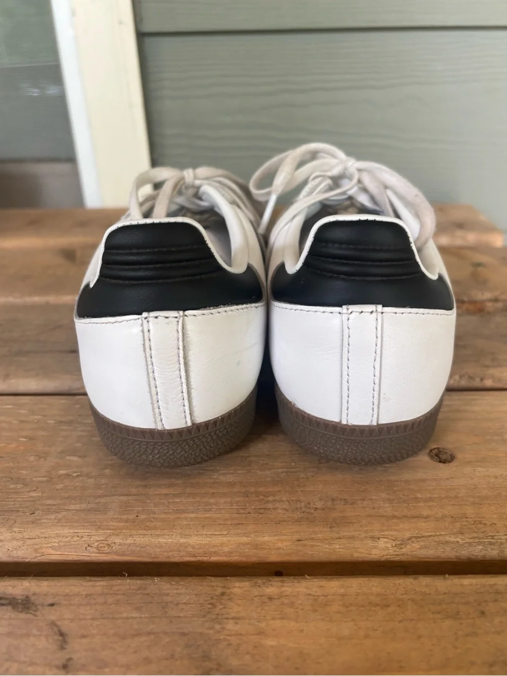 adidas Samba Leather Sneaker - White & Black with Gum Sole - Picture 4 of 5